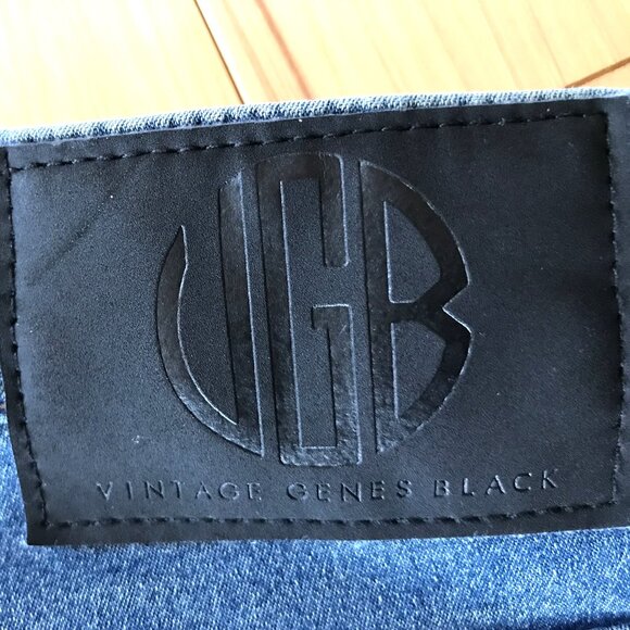 Men’s Patchwork Jeans, Size 34x30: VGB Stretchy, Upcycled Distressed Denim Patch - Picture 6 of 9